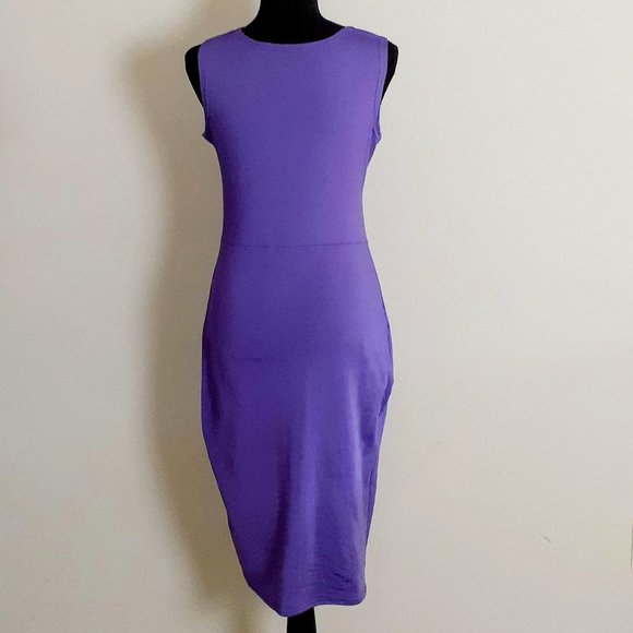 Women's Solid Sleeveless Knee Fitted Purple Dress - Picture 3 of 4